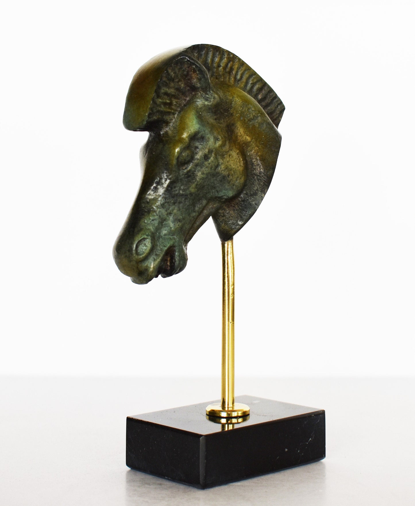 Ancient Greek Horse Head - Pure Bronze Sculpture - Symbol of Wealth and Prosperity - Marble Base - Museum Copy