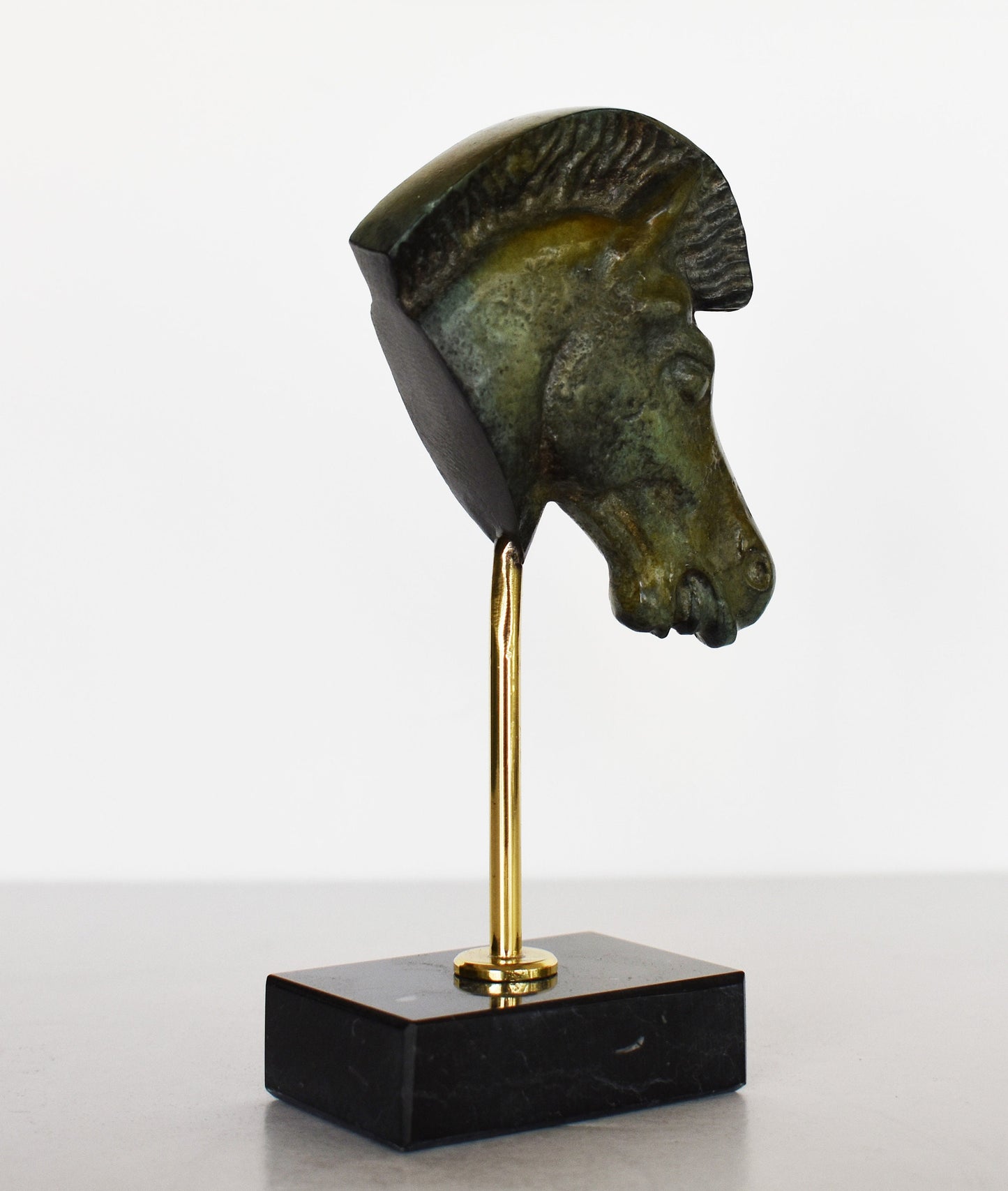 Ancient Greek Horse Head - Pure Bronze Sculpture - Symbol of Wealth and Prosperity - Marble Base - Museum Copy