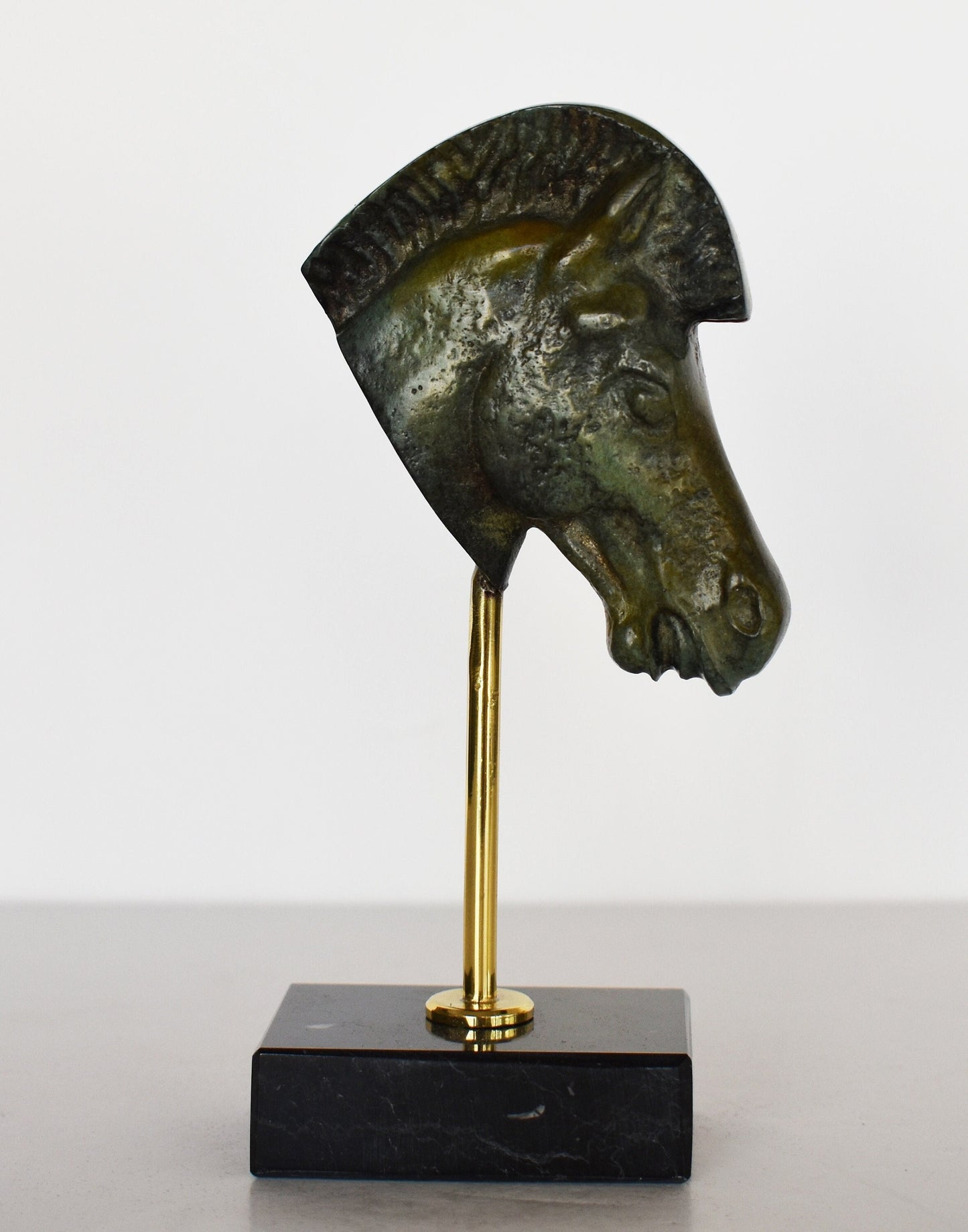 Ancient Greek Horse Head - Pure Bronze Sculpture - Symbol of Wealth and Prosperity - Marble Base - Museum Copy
