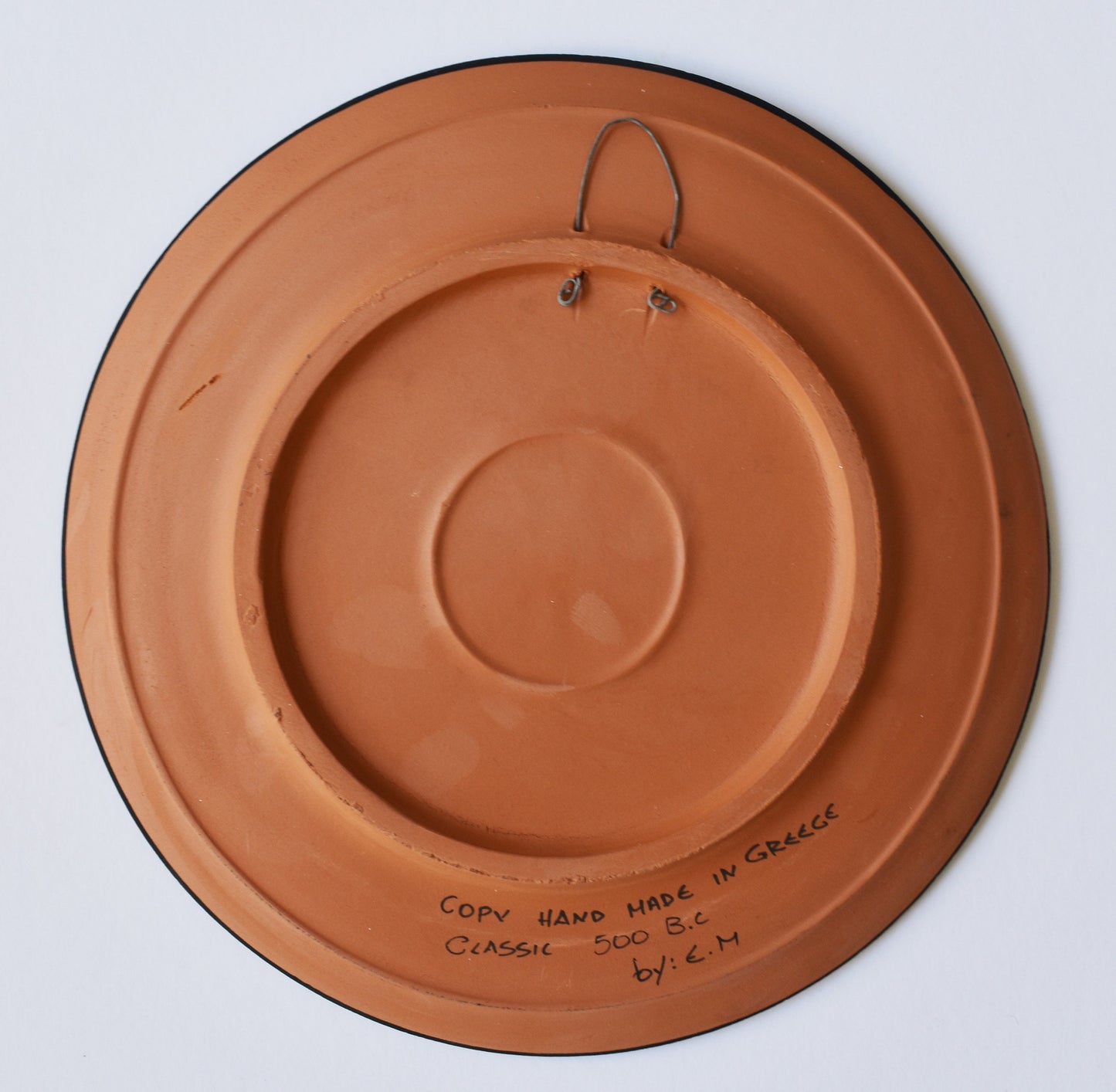 Young man carries a giant wooden Phallus - Ceramic - Meander design - Handmade in Greece