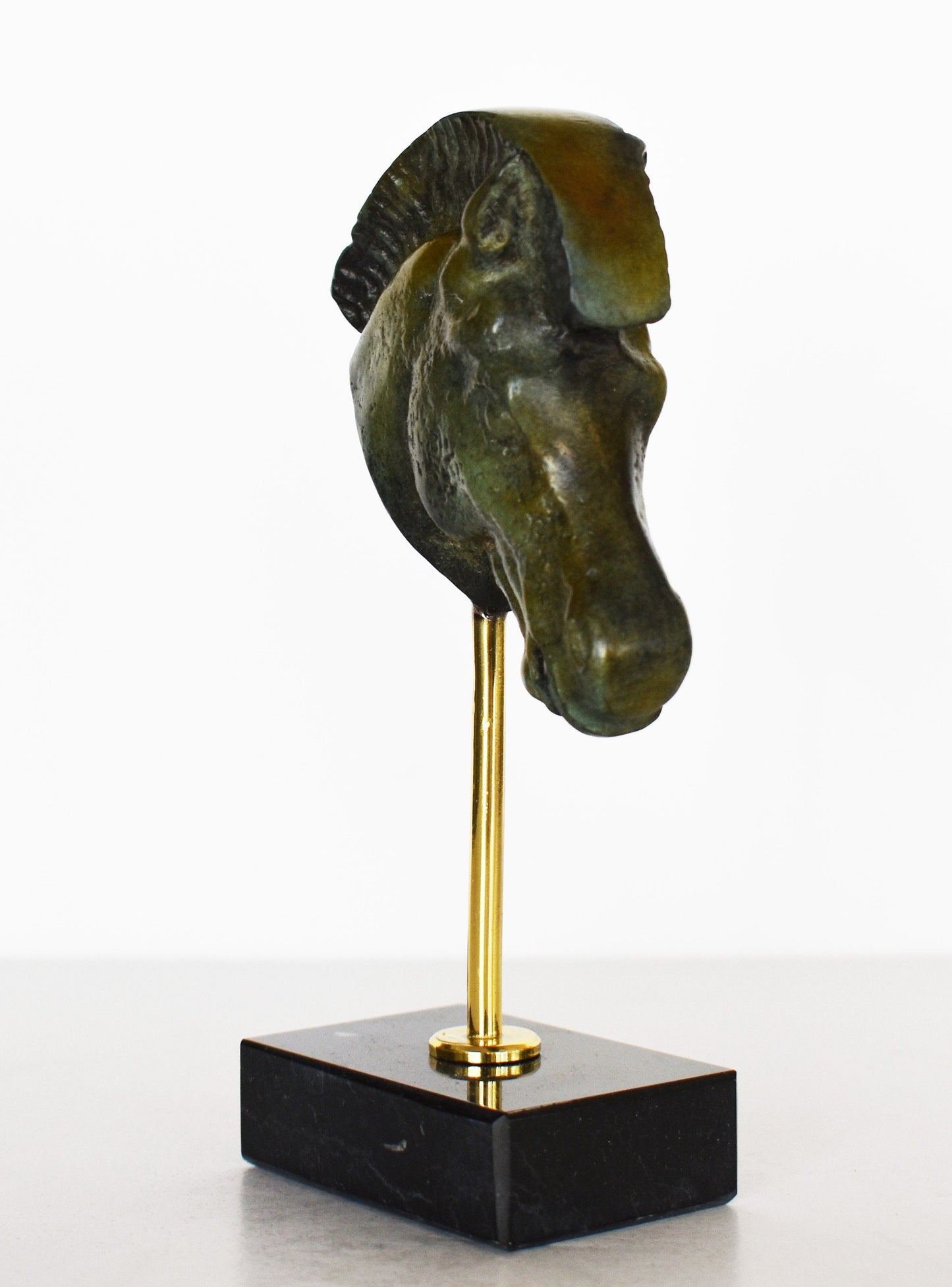 Ancient Greek Horse Head - Pure Bronze Sculpture - Symbol of Wealth and Prosperity - Marble Base - Museum Copy