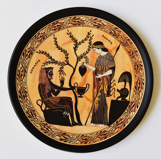 Athena serves Heracles wine - Staatliche Antikensammlungen, Munich - Replica - Ceramic plate - Handmade in Greece
