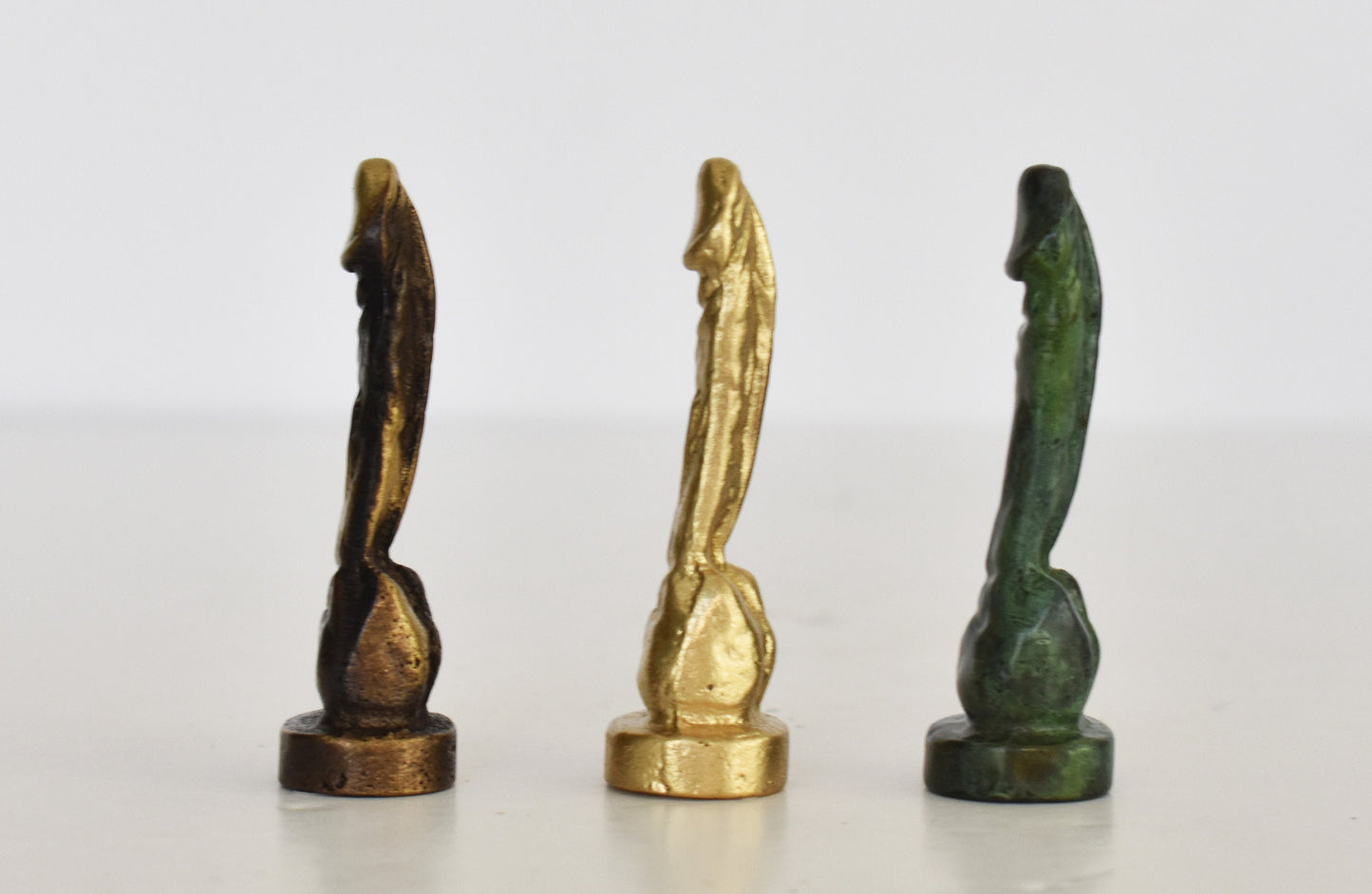 Ancient Greek Phallus - Set of Three - Small - Symbol of Good Fortune, Protected People and Sent Away Evil - pure bronze statue