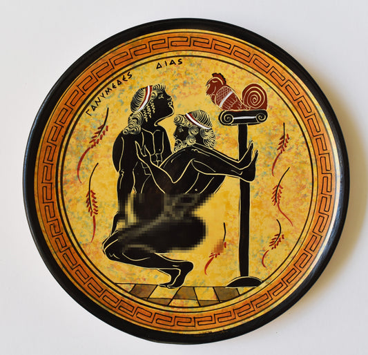 Zeus and Ganymedes - Homosexual Love - Handsome and Youthful - Cupbearer and Lover on mount Olympus - Ceramic plate - Handmade in Greece