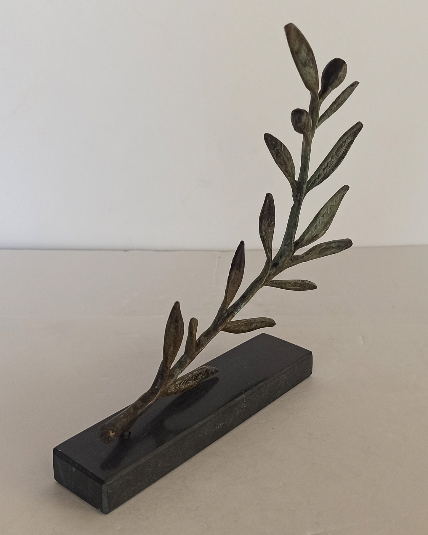 Olive branch - hiketeria - ancient Greek miniature - represents a symbol of peace - reproduction - marble base - pure bronze artifact