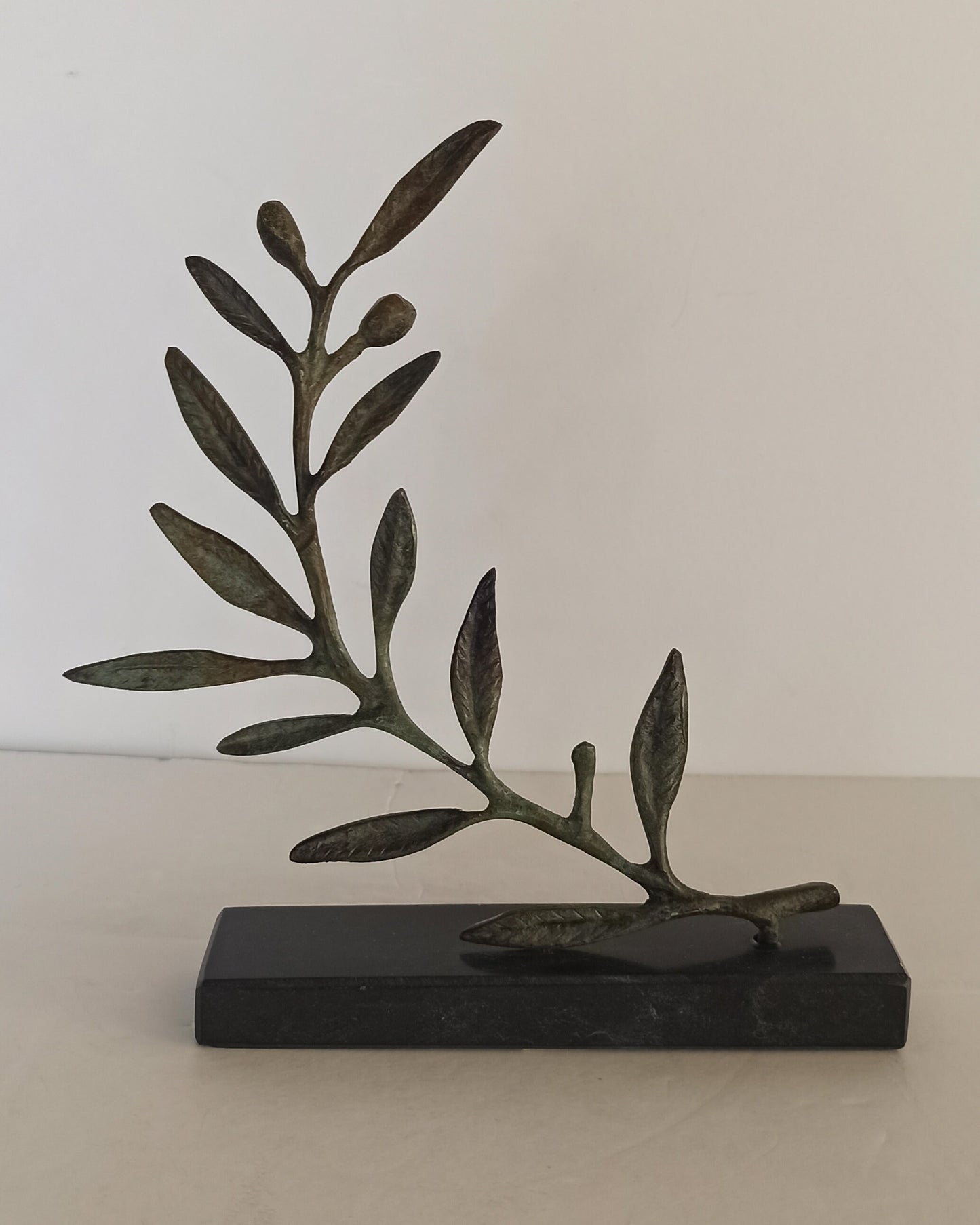 Olive branch - hiketeria - ancient Greek miniature - represents a symbol of peace - reproduction - marble base - pure bronze artifact