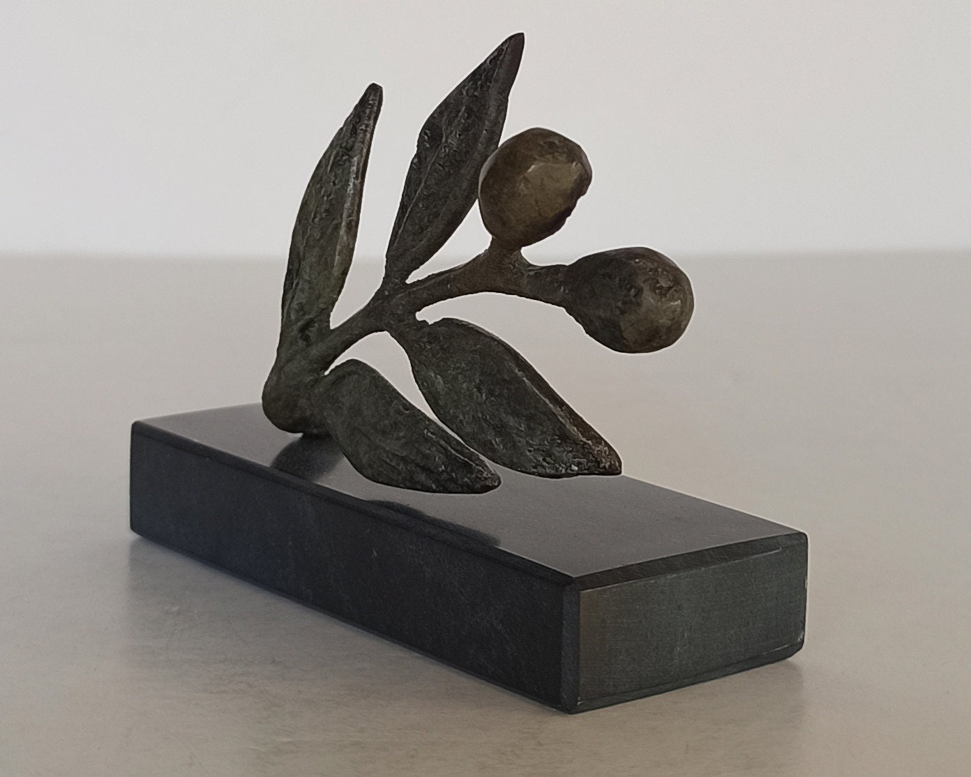 Olive branch - ancient Greek miniature - symbol of peace - reproduction - marble base - pure bronze artifact