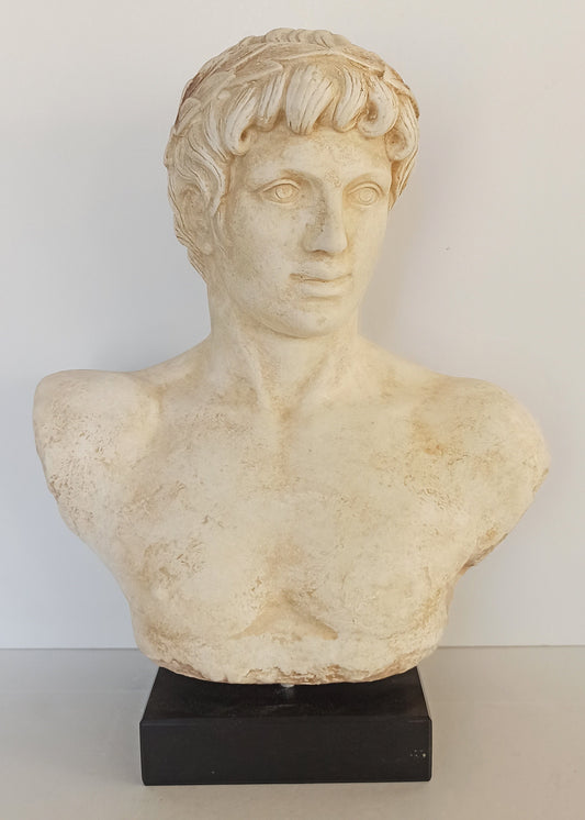 Apollo- God of Music,Poetry, Art, Prophecy, Truth, Archery, Plague, Healing, Sun and Light  - Marble Base - Head Bust - Casting Stone