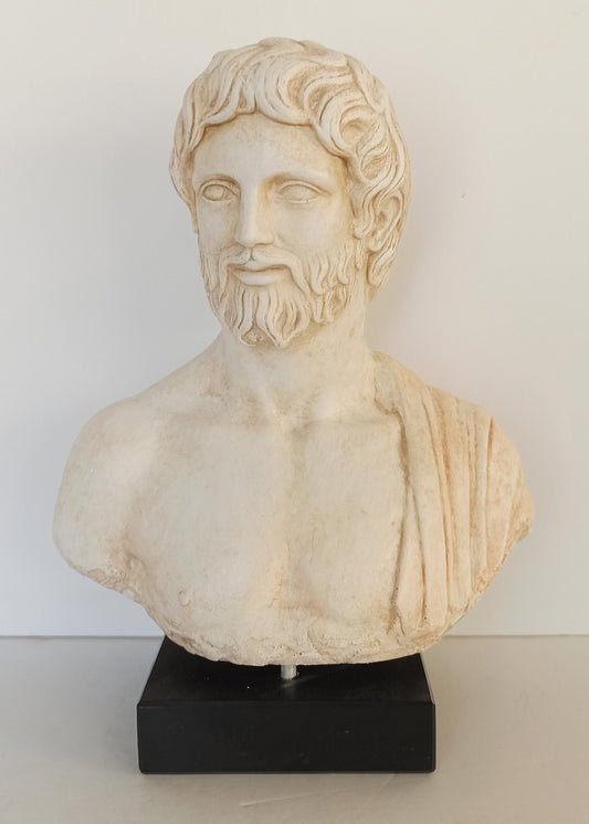 Asclepius - Greco-Roman God of Medicine, Son of Apollo - Marble Base - Museum Reproduction - Head Bust