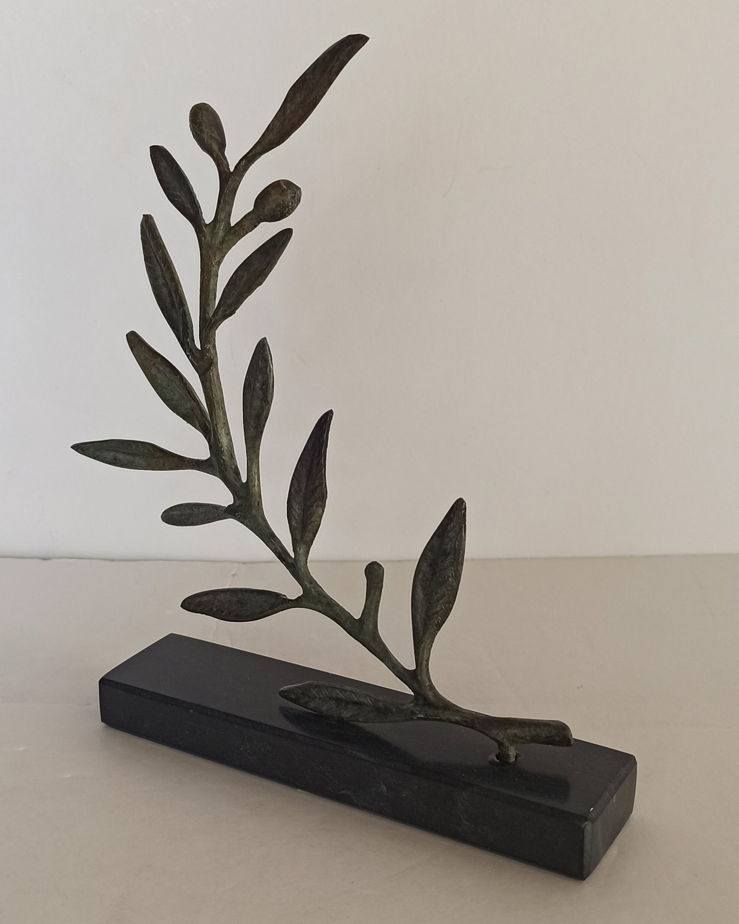 Olive branch - hiketeria - ancient Greek miniature - represents a symbol of peace - reproduction - marble base - pure bronze artifact