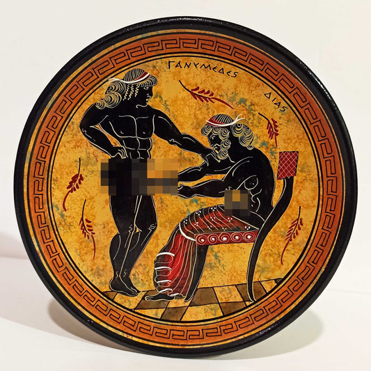 Zeus and Ganymedes - Homosexual Love - Handsome Aristocratic Young Trojan - Cupbearer and Lover on mount Olympus - Ceramic plate - Handmade