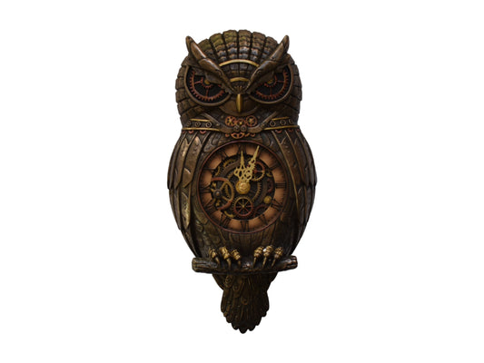 Owl - Clock - Steampunk - Modern Art, Decoration - Inspired by 19th-Century Industrial Steam-powered Machinery - Cold Cast Bronze Resin