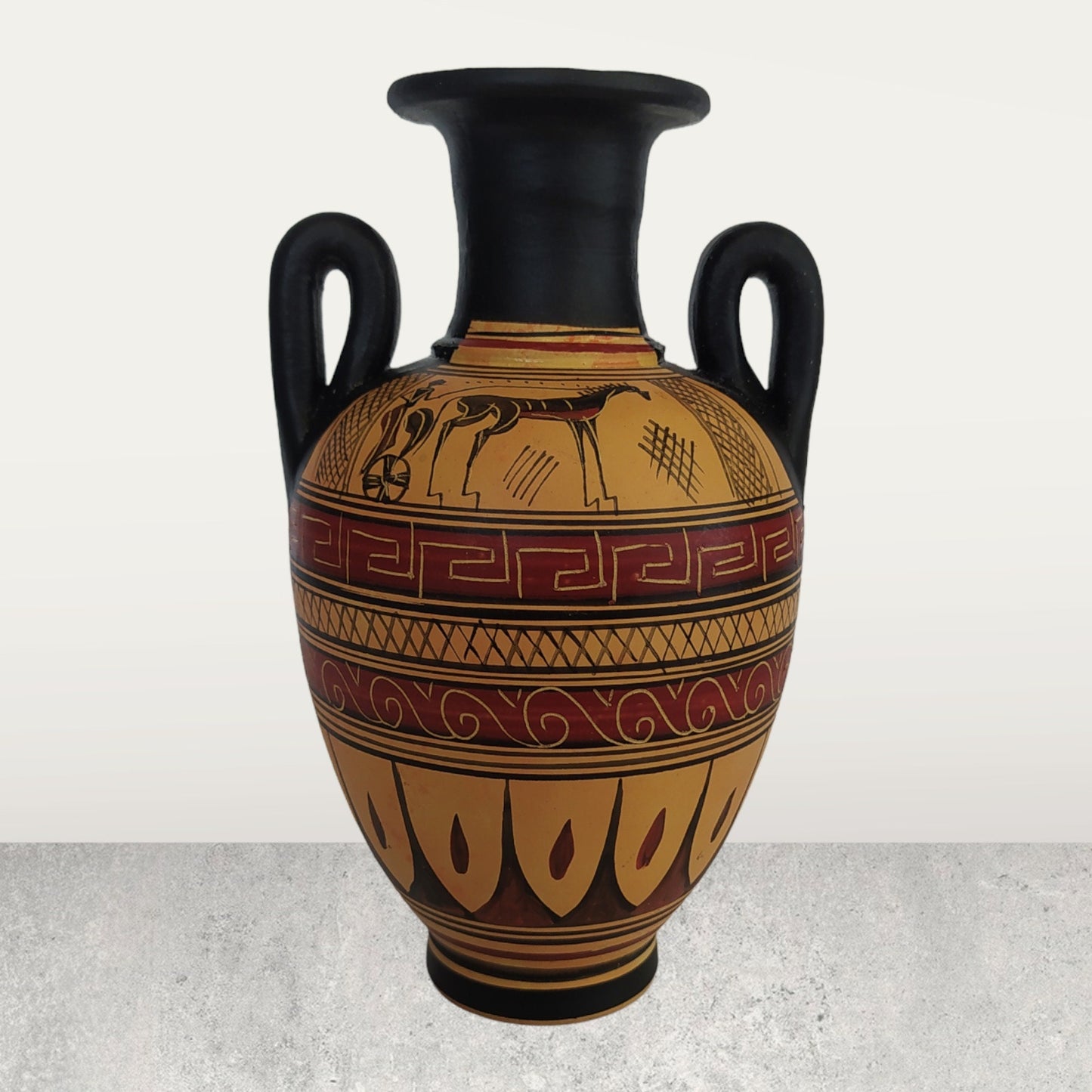 Ancient Greek Vessel - Geometric period - 900-700 BC - Man on Chariot and Patterns - Attica, Athens - Ceramic Vase