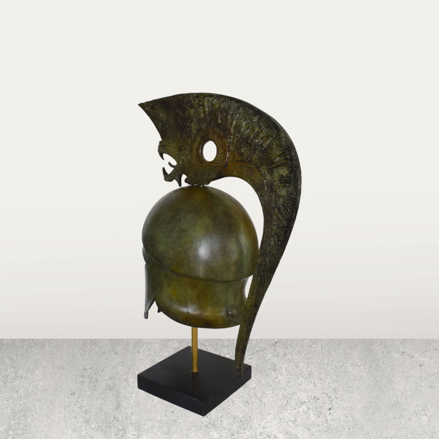 Ancient Greek Athenian Corinthian Helmet with Griffin - Classic Period - Marble Base - Museum Reproduction - Pure Bronze Statue