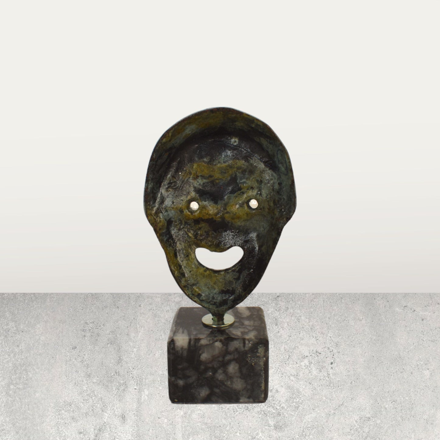 Comedy Mask - Ancient Greek Theater - Decorative - Marble Base - pure bronze statue