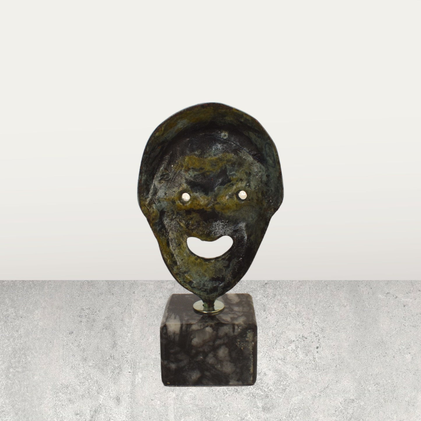Comedy Mask - One of the final three principal Dramatic forms in the Theatre of Classical Greece - Decorative - Marble Base - pure bronze