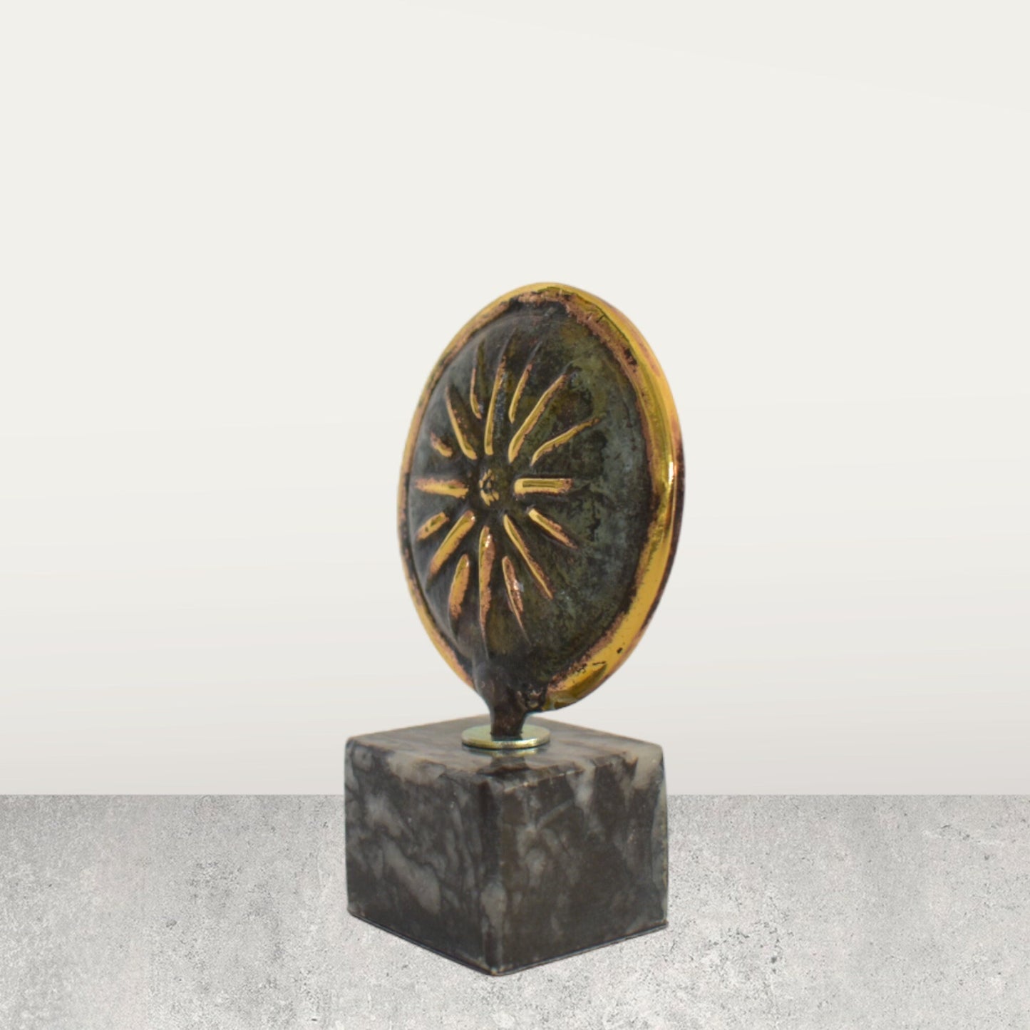 Ancient Greek Macedonian Shield - Vergina Sun - Royal Symbol - Decorative Motif - Marble Base - Museum Replica - Pure Bronze Sculpture
