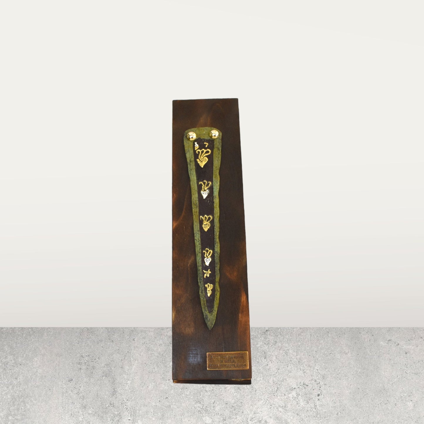 Mycenaean Sword, Xiphos - Octopus Design - Symbol of Wisdom, Mystery - 1600 BC - Wooden Base - Replica - pure Bronze Sculpture