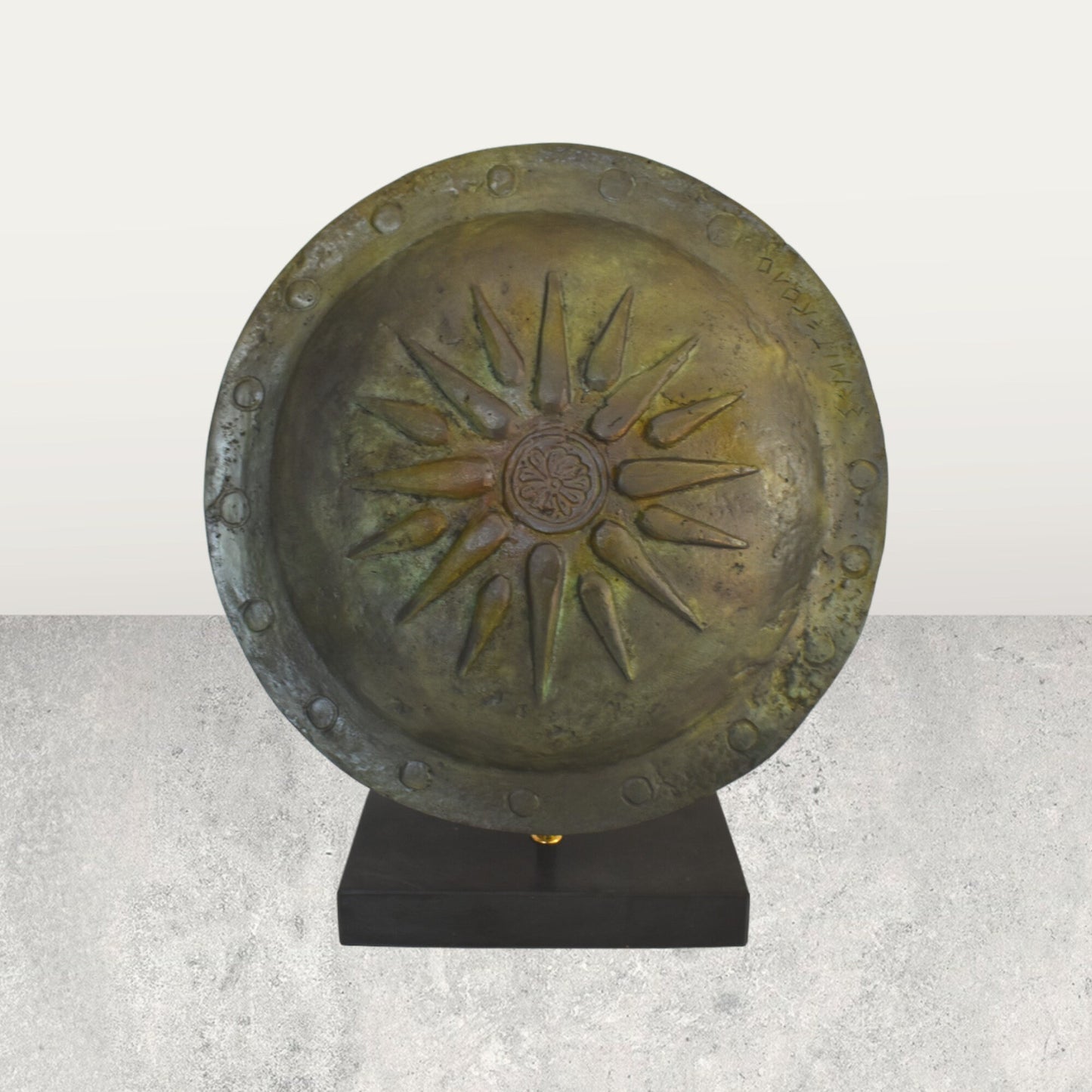 Ancient Greek Macedonian Shield - Vergina Sun - Represents the totality of all four elements, Water, Earth, Fire, and Air - Bronze