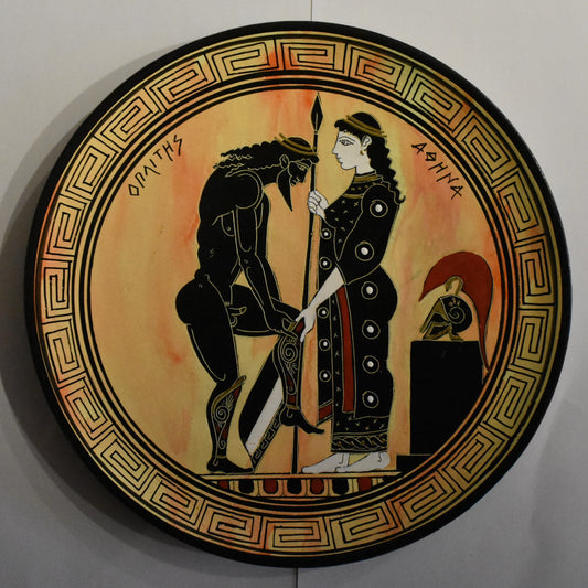 Athenian Warrior, preparing to go to war - Athena, goddess of Wisdom, Strength, Strategy, Courage, Inspiration, Arts, Crafts - Ceramic plate