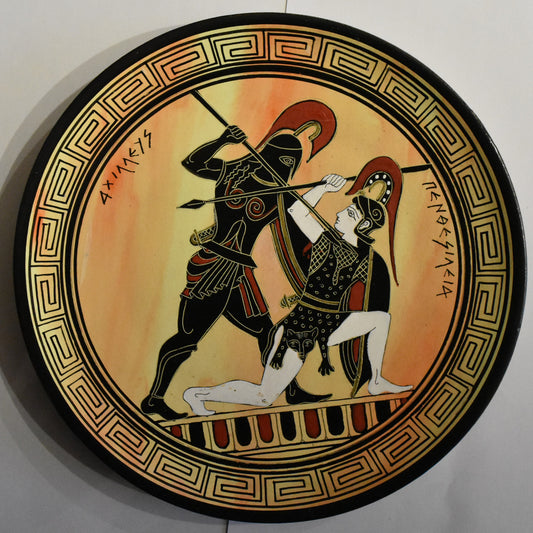 Achilles and Penthesileia, Amazonian Queen - Homer's Iliad - Ceramic plate - Handmade in Greece