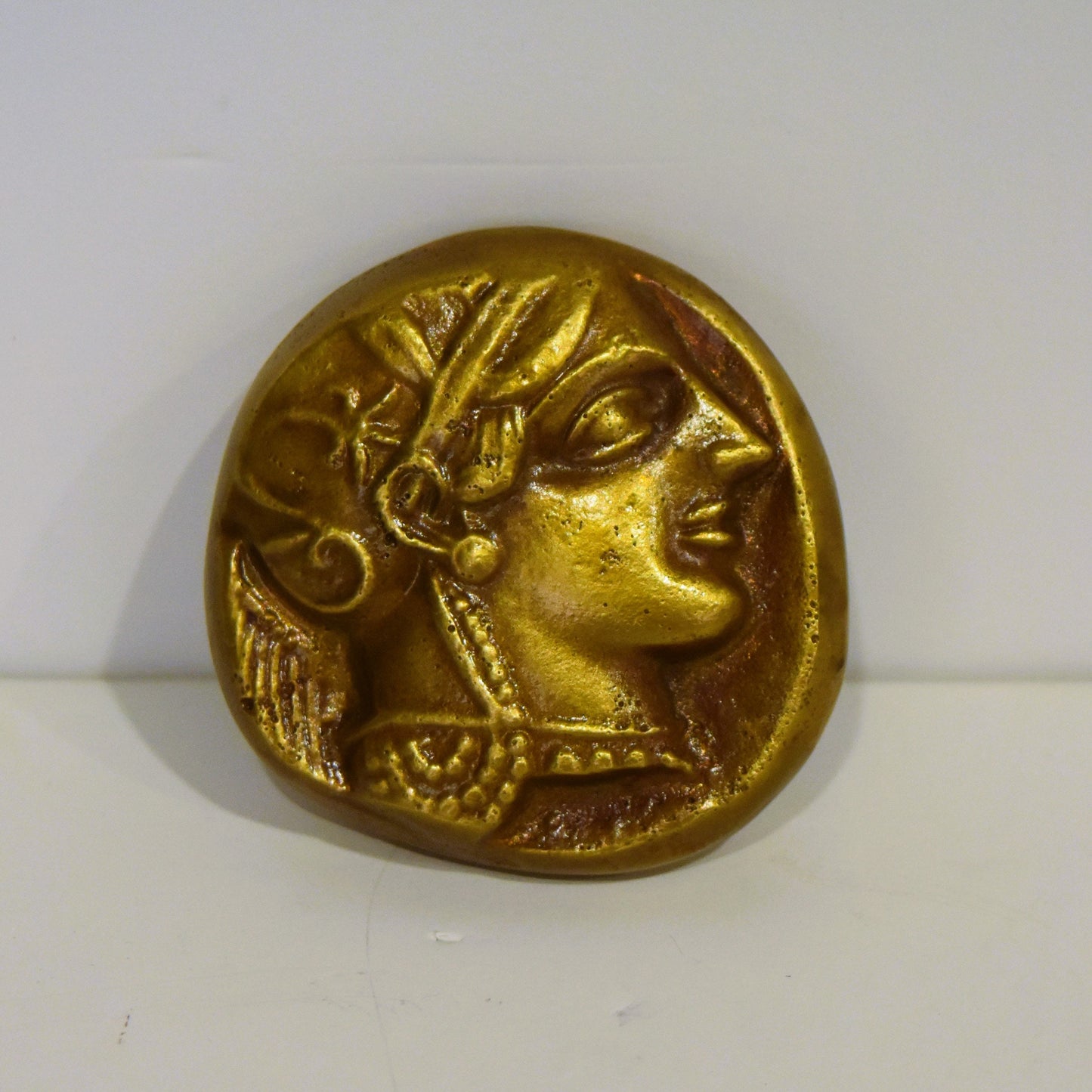 Athena Minerva, Greek Roman Goddess of wisdom - Owl, Athenian Symbol - Athenian Tetradrachm coin - Paperweight - pure bronze statue