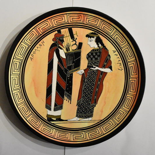 Apollo - God of Music, Poetry, Sun, Light - Artemis Diana - Goddess of Hunt, Animals, the Moon - Ceramic plate - Handmade in Greece