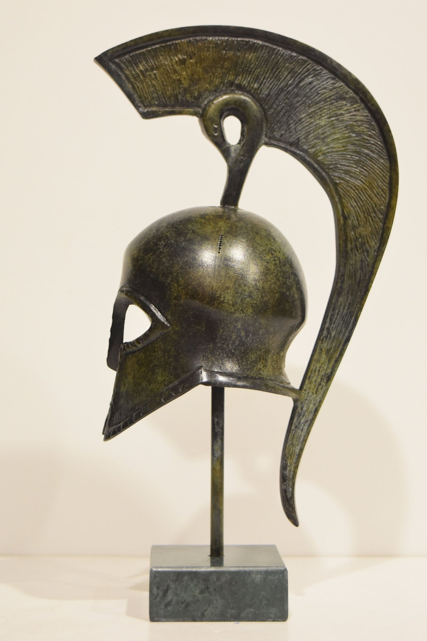 Ancient Greek Spartan Corinthian Helmet - Battle, Fight, War - Classic Period - Marble Base - Museum Reproduction - Pure Bronze Statue