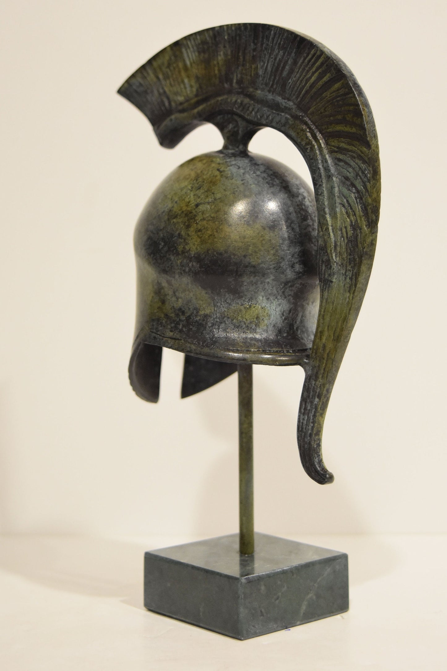 Ancient Greek Spartan Corinthian Helmet - Warrior - Classic Period - Marble Base - Museum Reproduction - Pure Bronze Statue