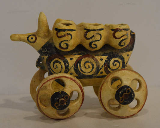 Bull on Wheels - Carrying Amphoras - Children's Toy - Athens, Attica  - 500 BC - Museum Reproduction - Ceramic Artifact