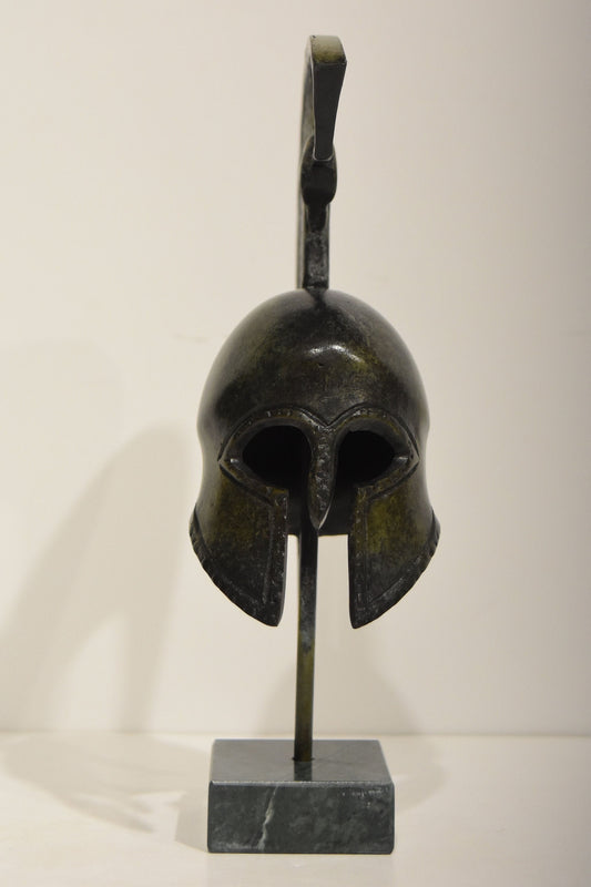 Ancient Greek Spartan Corinthian Helmet - Battle, Fight, War - Classic Period - Marble Base  - Museum Reproduction - Pure Bronze  Statue