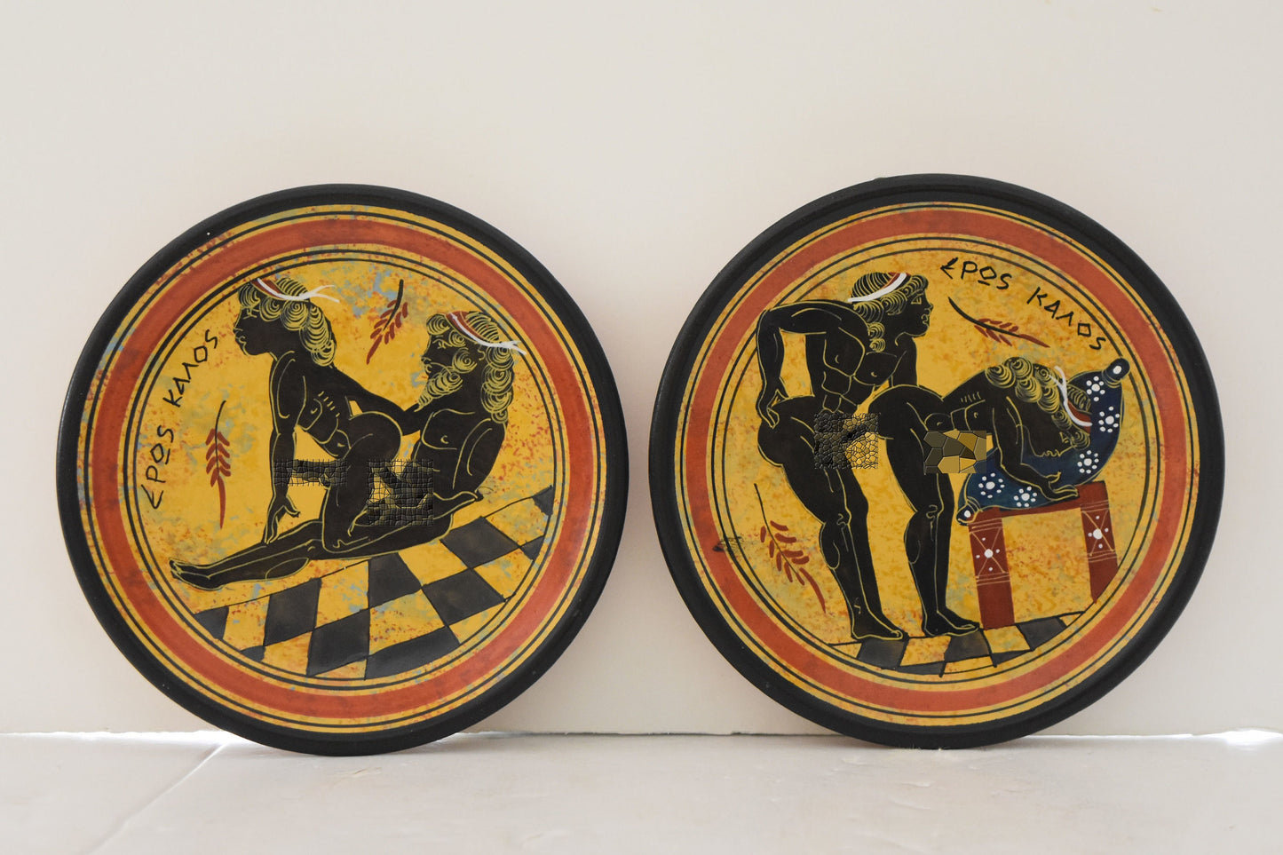 Homoerotic Scene between Two Males - Set of Two - Athens, 500 BC - To me, you are perfect - Ceramic - Handmade in Greece