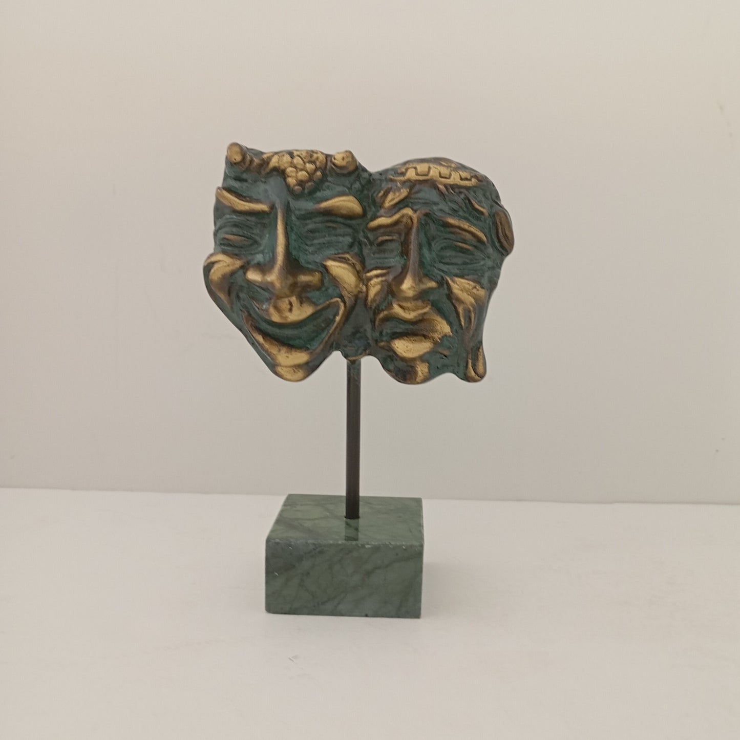 Comedy and Tragedy - Ancient Greek Theater Masks  - marble base - pure bronze  statue