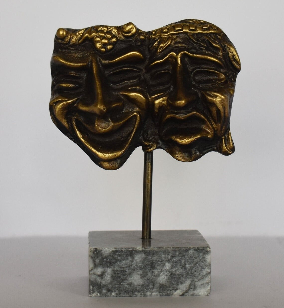 Comedy and Tragedy - Ancient Greek Theater Masks - marble base - pure bronze statue