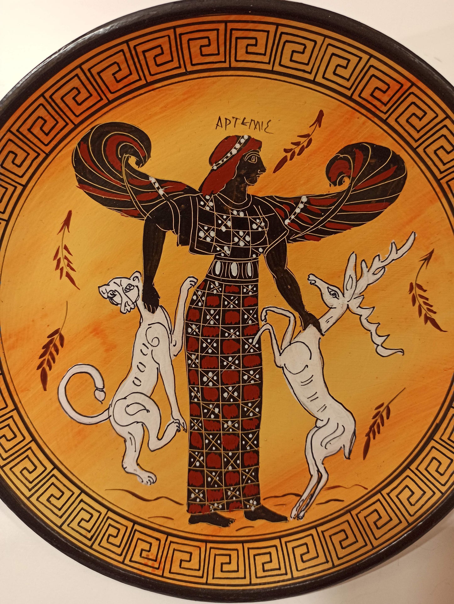 Artemis Diana - Greek Roman Goddess of Hunt, the Wilderness, Wild animals, the Moon and Chastity - Ceramic plate - Handmade in Greece