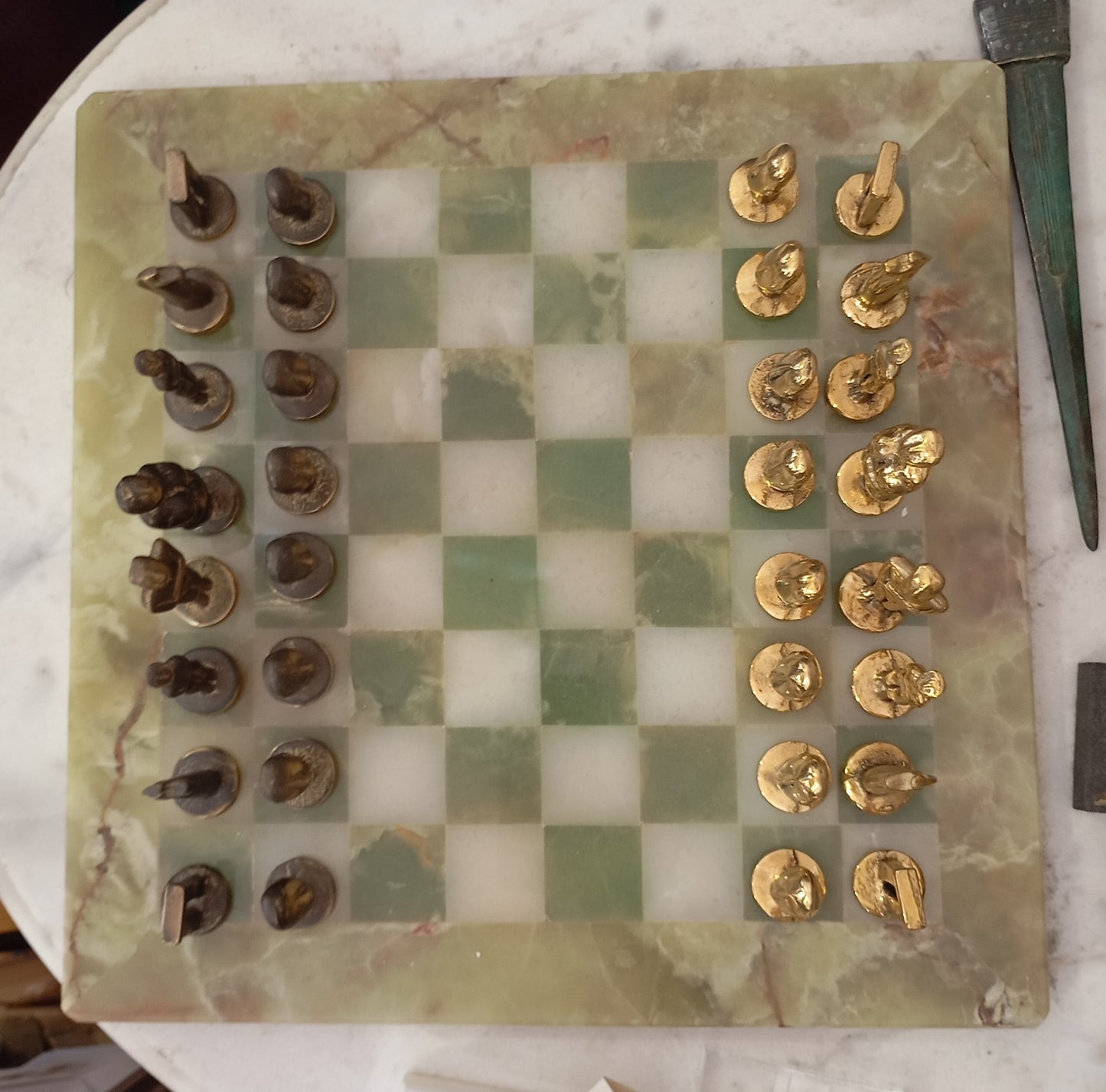 Cycladic Chess Set - Green Marble Board - Ancient Greek Copies