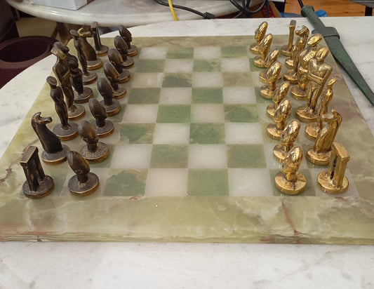 Cycladic Chess Set - Green Marble Board - Ancient Greek Copies