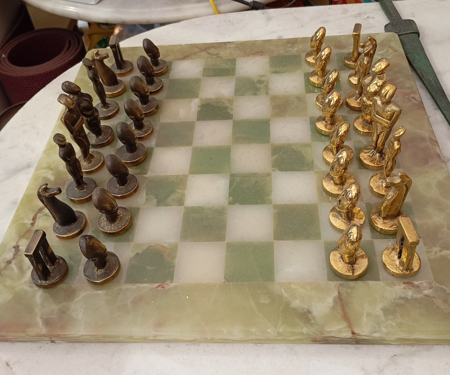 Cycladic Chess Set - Green Marble Board - Ancient Greek Copies