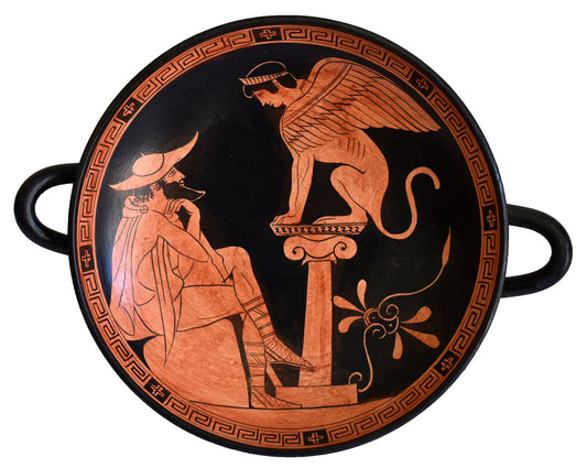 The enigma of the Sphinx - Attic Kylix of the Painter of Oedipus Vatican Museum