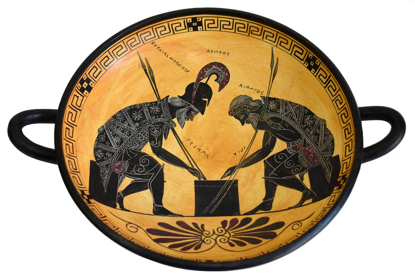 Achilles and Ajax playing dice - Black Figure small Kylix Vase - Exekias Vatican Museum Replica - Trojan War - Homer's Iliad