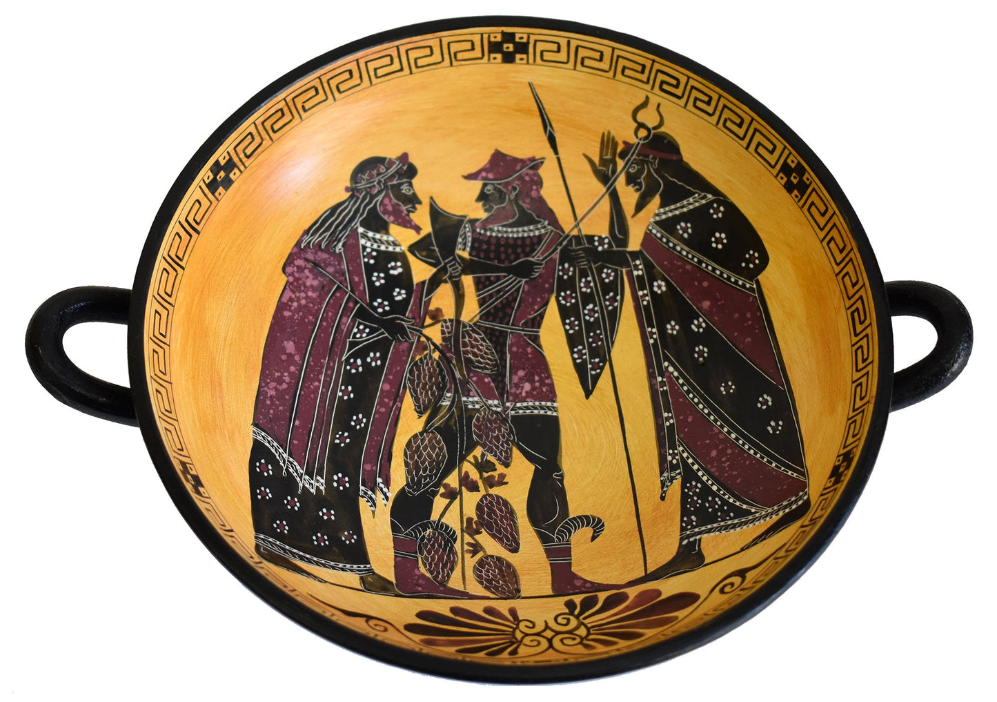 Dionysus God of wine and Hermes the messenger of Gods Black Figure small Kylix