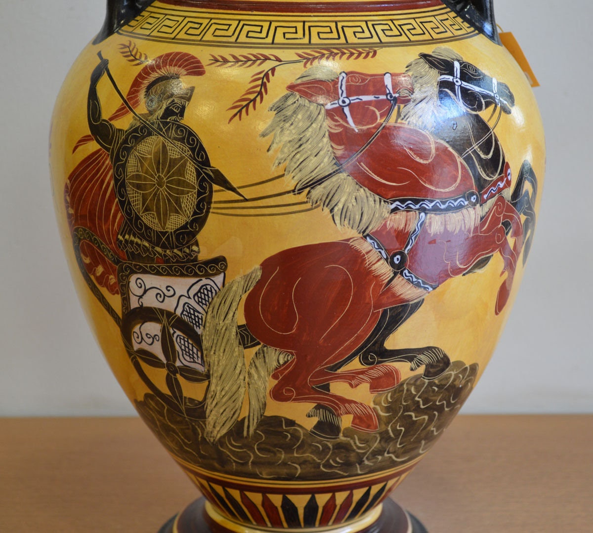 Achilles on Chariot - Poseidon and Goddess Athena - Amphora Vase - Museum Replica