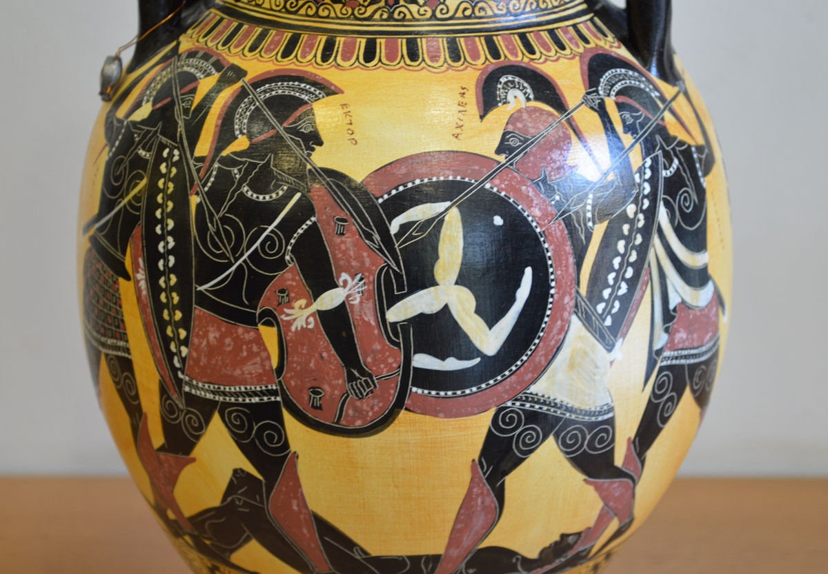 Trojan War - Homer's Iliad - Achilles Hector Menelaos Paris - Amphora Vase - 550 BC - National Athens Museum -Reproduction