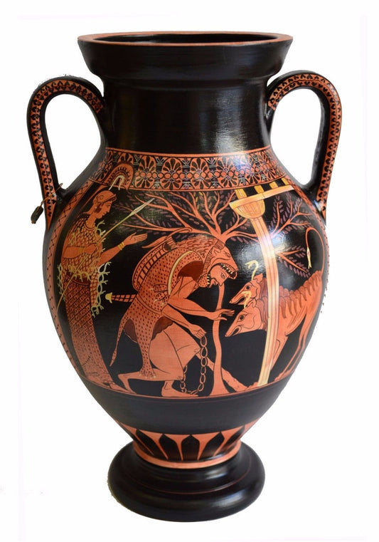 Hercules and Cerberus - Attic Red Figure Amphora Vase -  520 BC - Andokides Painter - Louvre Museum - Reproduction