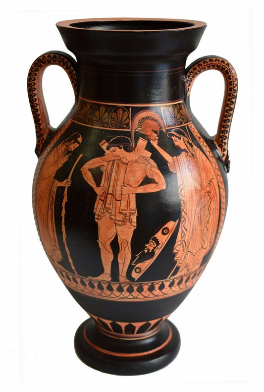 Hector, King Priam and Queen Hecuba - Trojan War - Homer's Iliad -  Red Figure Amphora  - 550 BC - Munich Museum - Reproduction