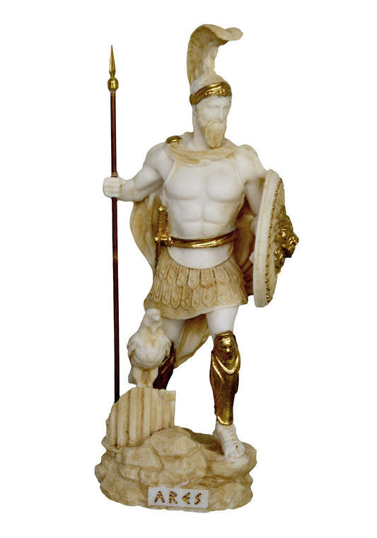 Ares Mars - Greek Roman God of War and Courage - Spirit of Battle - Son of Zeus and Hera - Olympian God - Aged Alabaster Sculpture