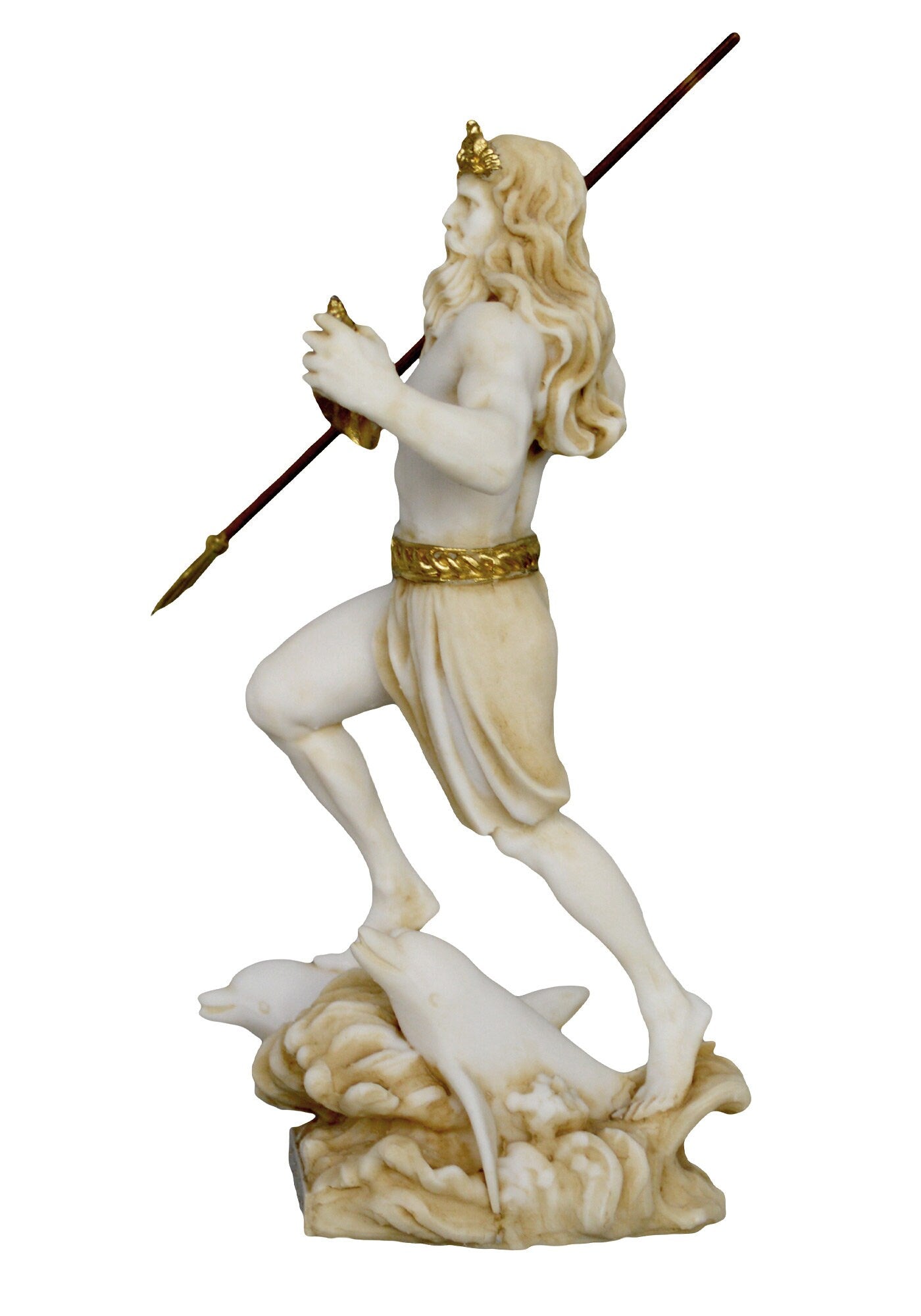 Poseidon Neptune - Greek Roman God of the Sea, Storms, Earthquakes and Horses - Protector of Seafarers - Trident - Aged Alabaster Statue