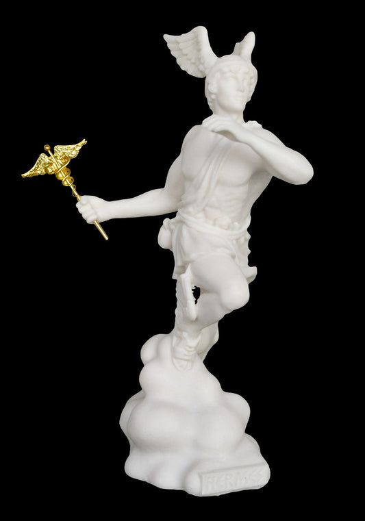 Hermes Mercury - Messenger - God of Trade, Wealth, Luck, Fertility, Animal Husbandry, Sleep, Language, Thieves, Travel - Alabaster Statue