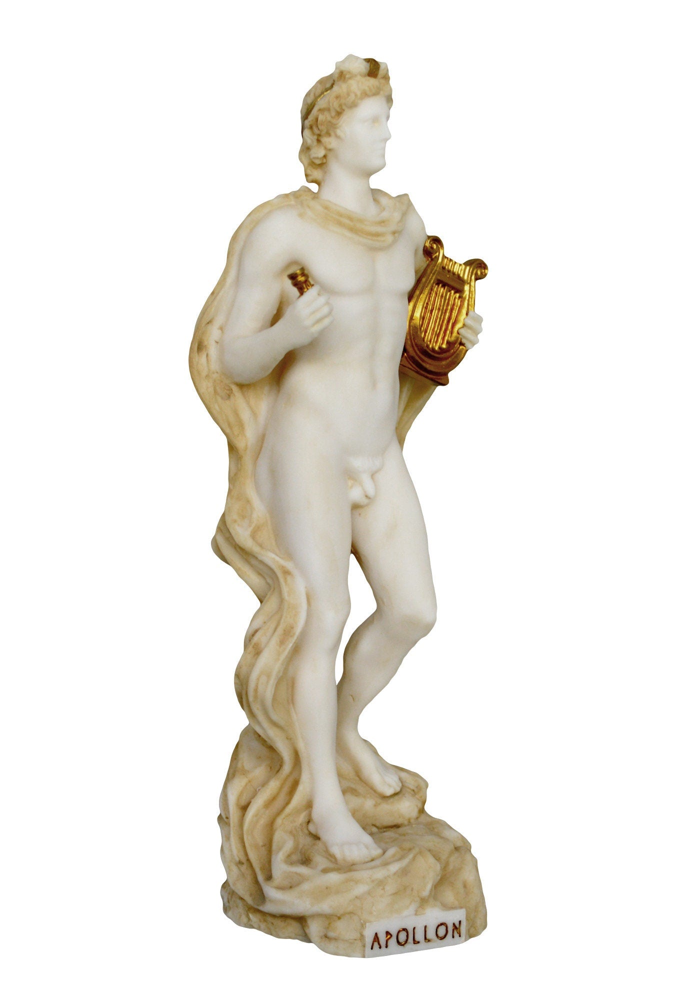 Apollo  - Greek Roman God of Arts, Music, Poetry, Sun and Light, Prophecy - Aged Alabaster Statue