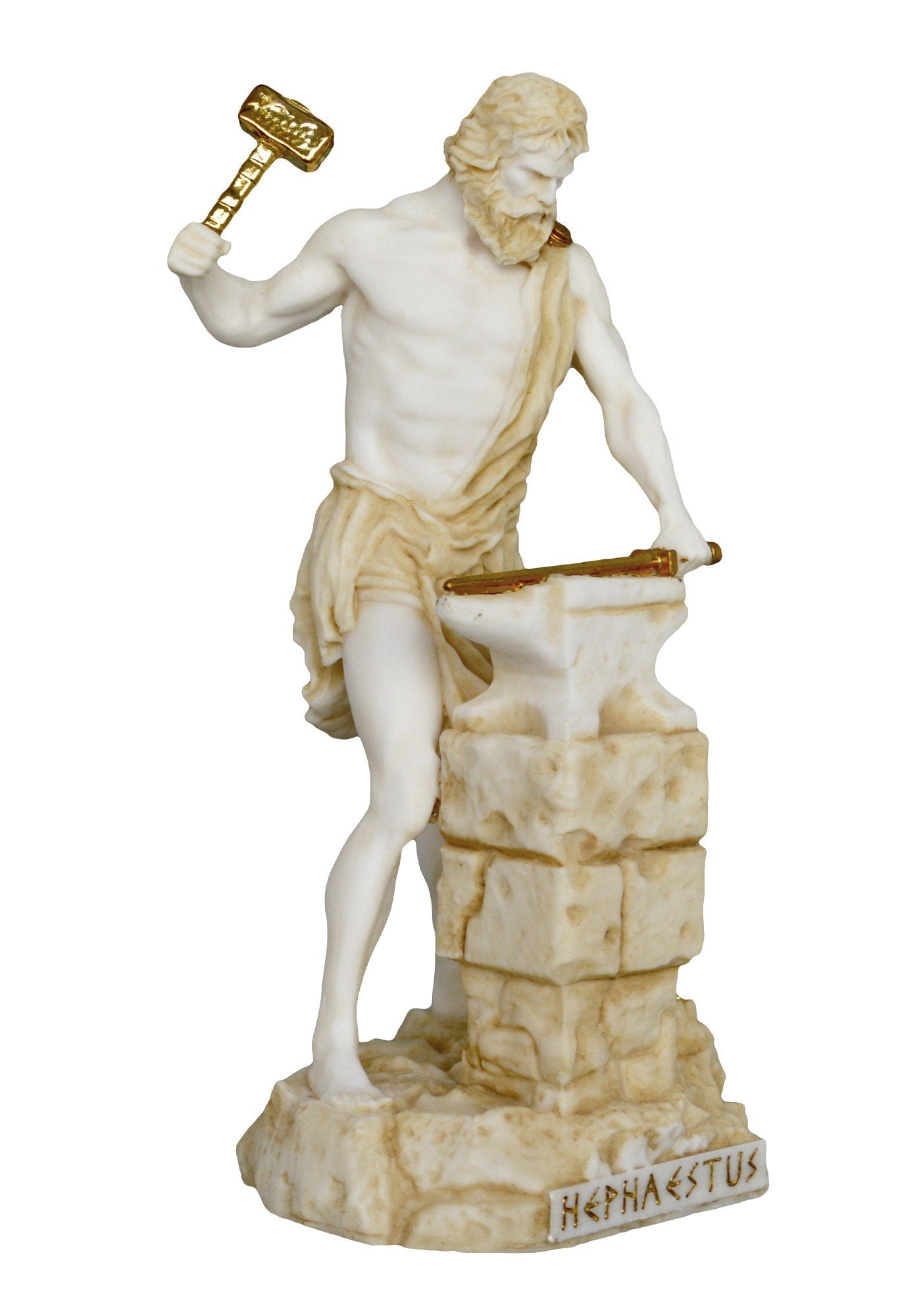 Hephaestus Vulcan - Greek Roman God of Blacksmiths, Metalworking, Craftsmen, Artisans, Fire and Volcanoes - Aged Alabaster